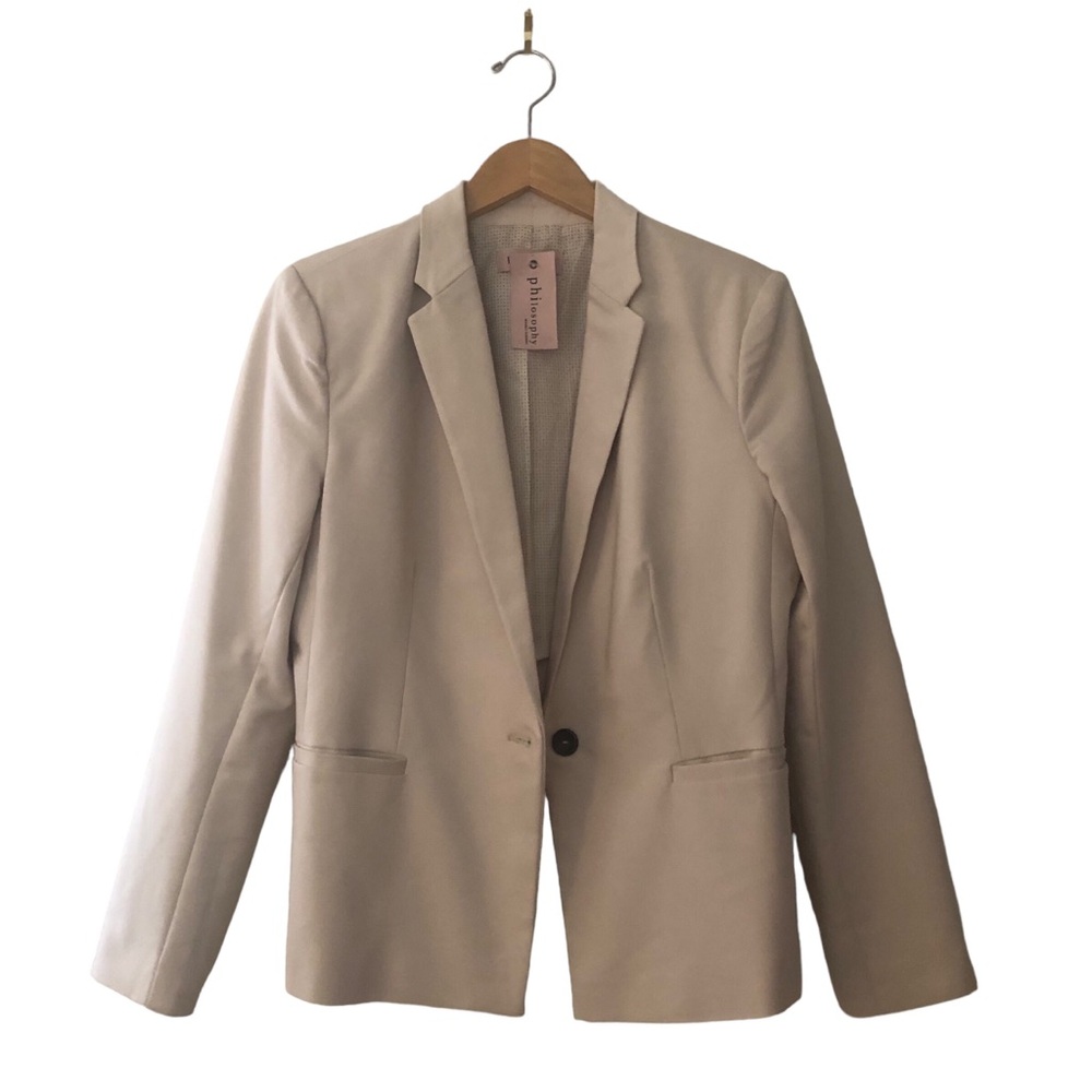 Philosophy women’s blazer one button two pocket back pleat cotton/poly/ spandex